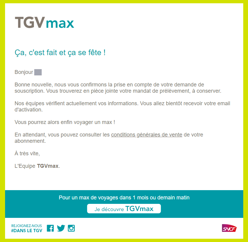 TGVmax申し込み時に来るメール